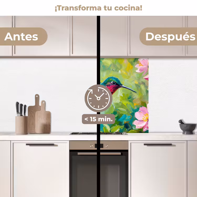 Revestimiento cocina - Colibrí - Flores - Naturaleza - Colorido — 2