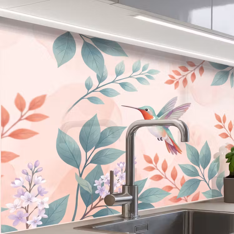 Revestimiento cocina - Colibrí - Moscas - Naturaleza - Ilustración - Colorido — 1
