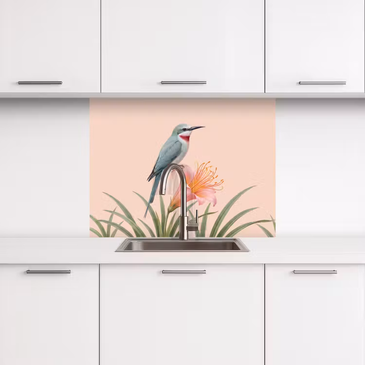 Revestimiento cocina - Pájaro - Flor - Naturaleza - Rosa — 3