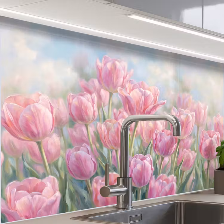 Revestimiento cocina - Tulipanes - Campo - Primavera - Rosa — 1