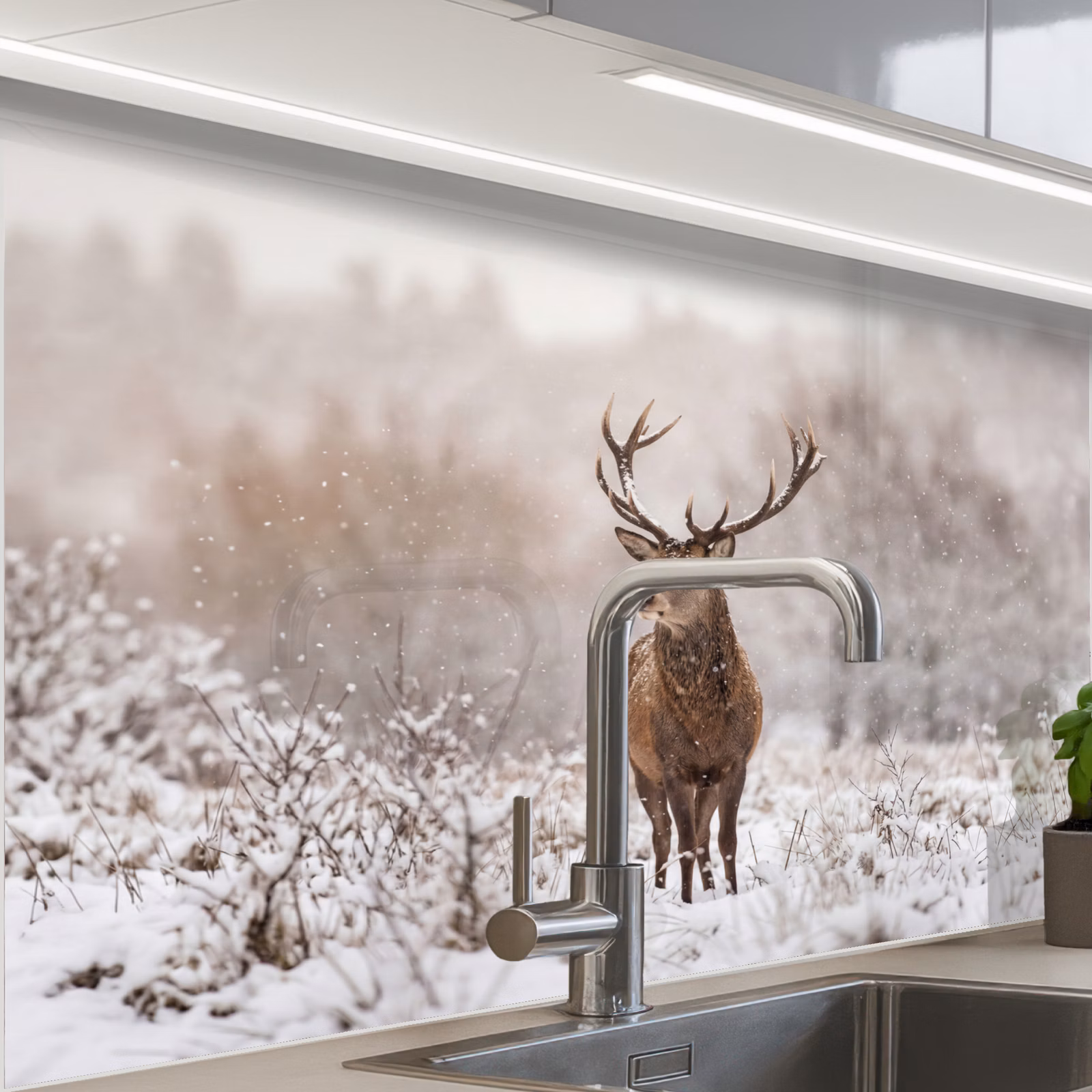 Revestimiento cocina - Ciervo rojo - Bosque - Nieve - Invierno - Majestuoso — 1