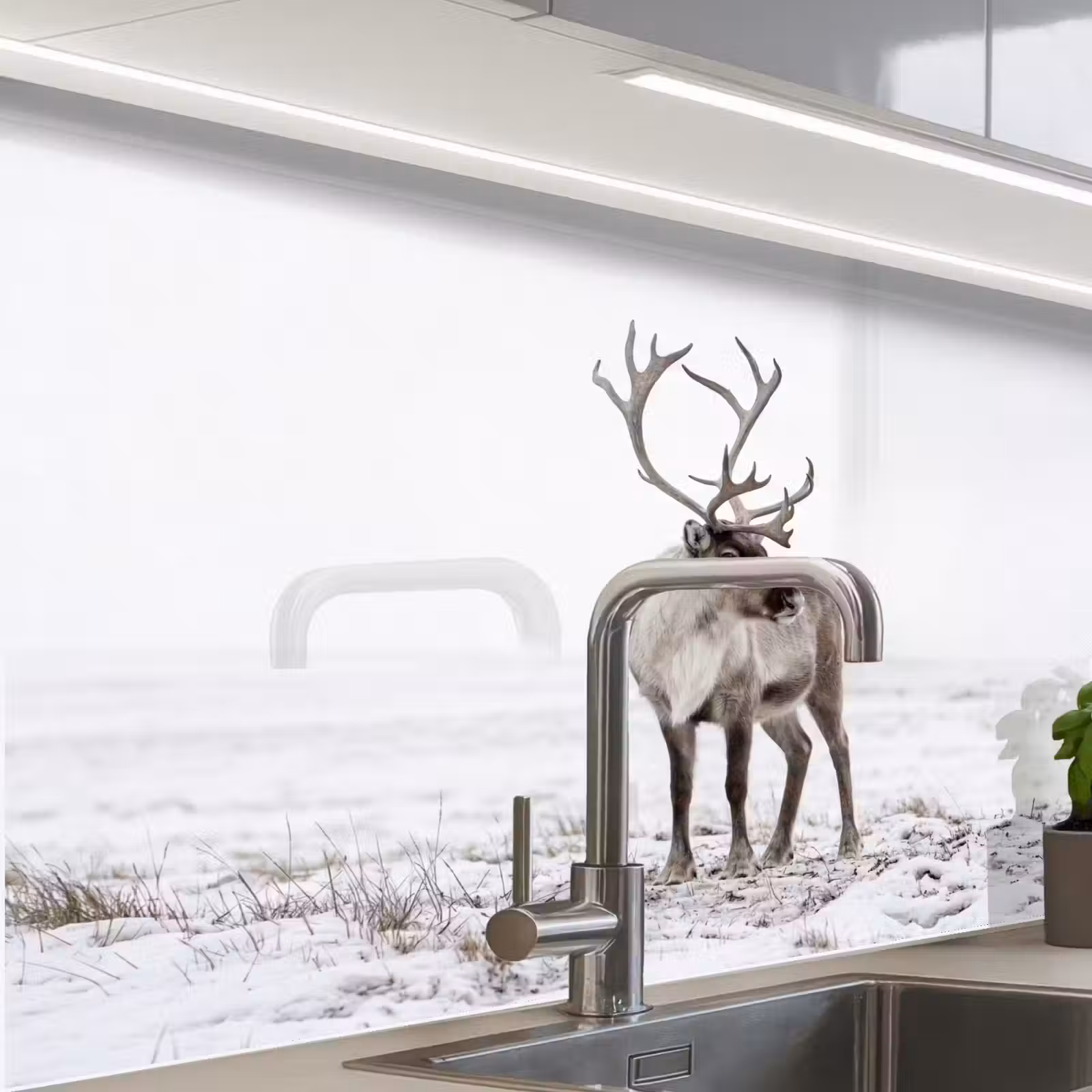 Revestimiento cocina - Reno - Cornamenta - Nieve - Invierno — 1
