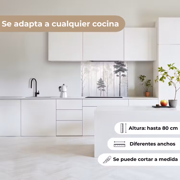 Revestimiento cocina - Bosque - Árboles - Niebla - Naturaleza - Ilustración - Gris — 6