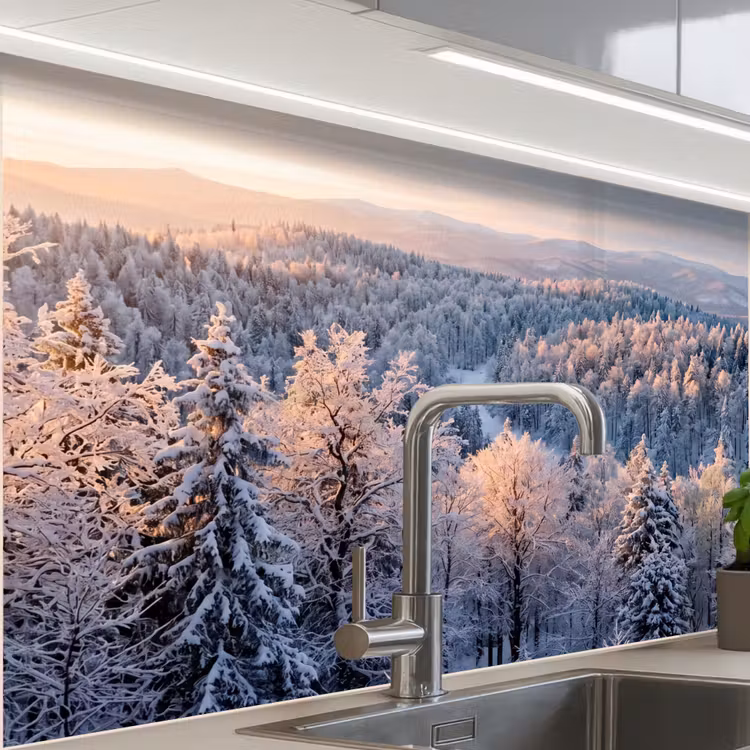 Revestimiento cocina - Bosque - Montañas - Oro - Invierno - Cálido — 1