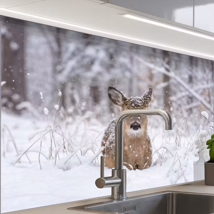 Revestimiento cocina - Ciervo - Nieve - Bosque - Animales - Adorable — 1