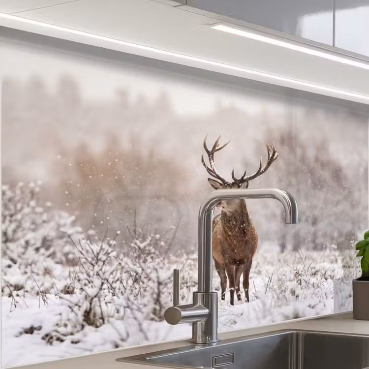 Revestimiento cocina - Ciervo rojo - Bosque - Nieve - Invierno - Majestuoso — 1