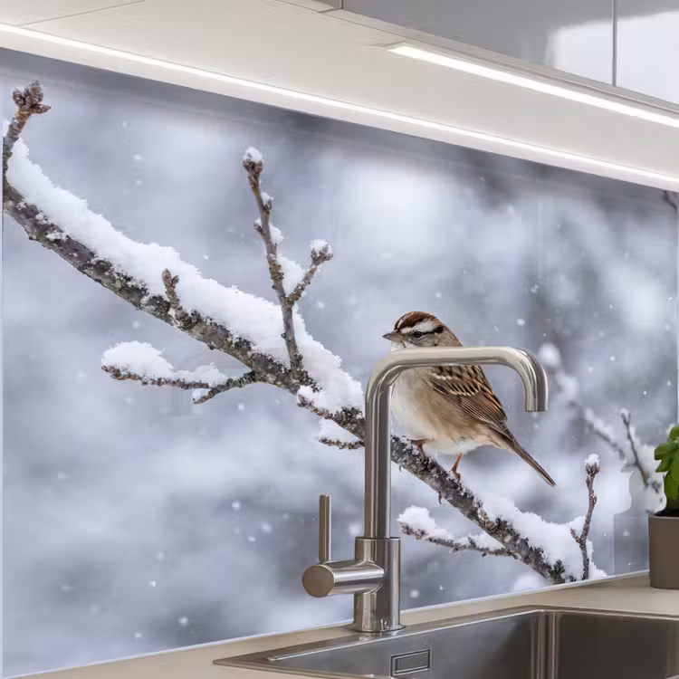 Revestimiento cocina - Pájaro - Rama - Nieve - Invierno — 1