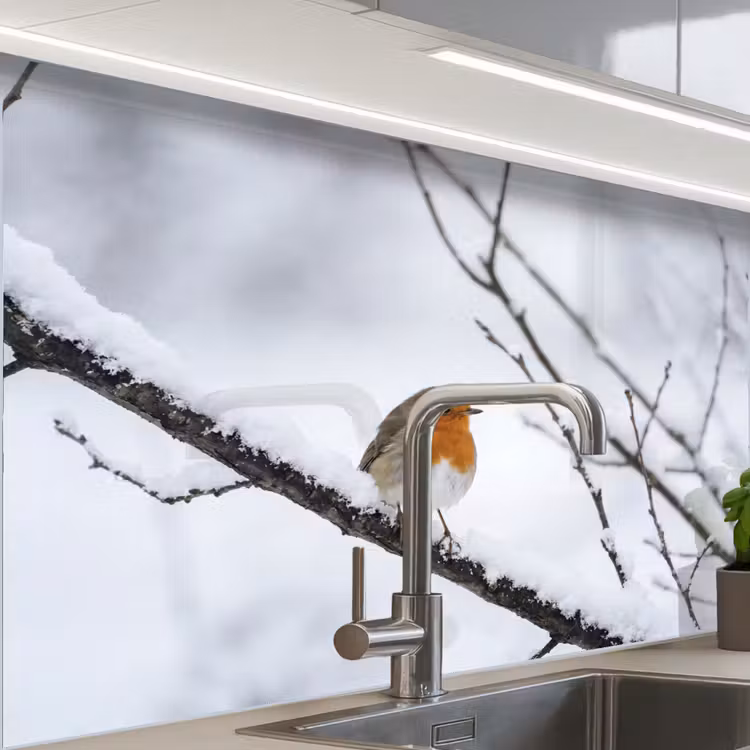 Revestimiento cocina - Petirrojo - Rama - Nieve - Invierno - Animado — 1