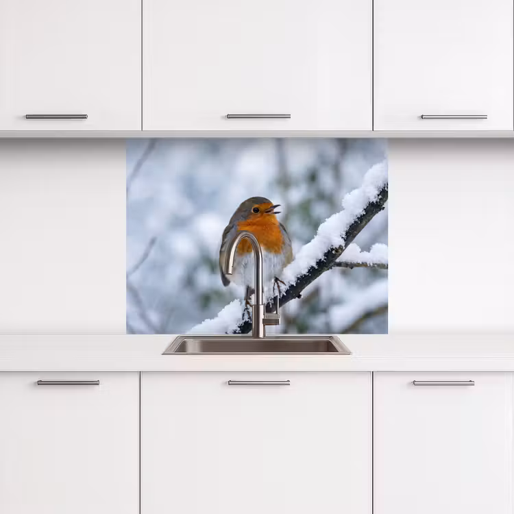 Revestimiento cocina - Petirrojo - Rama - Nieve - Invierno - Animado — 3