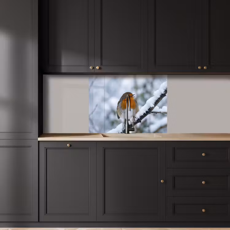 Revestimiento cocina - Petirrojo - Rama - Nieve - Invierno - Animado — 5
