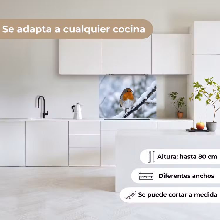 Revestimiento cocina - Petirrojo - Rama - Nieve - Invierno - Animado — 6