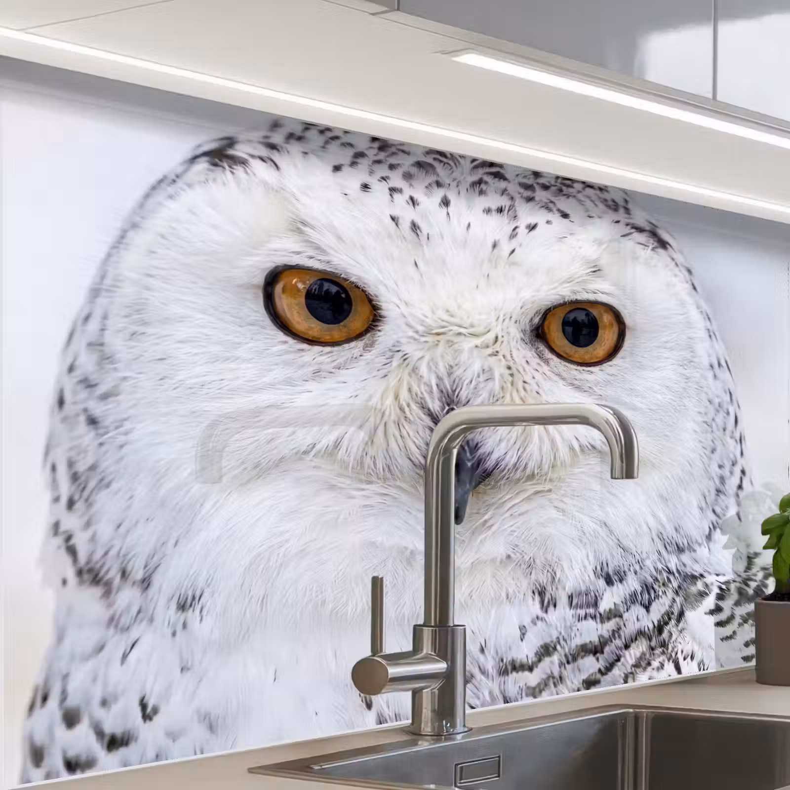 Revestimiento cocina - Búho nival - Ojo - Fauna - Blanco — 1