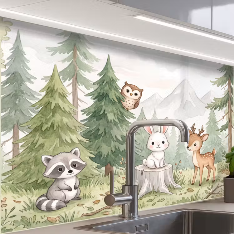 Revestimiento cocina - Bosque - Animales - Verde — 1