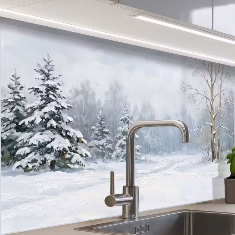 Revestimiento cocina - Camino forestal - Pino - Nieve - Invierno - Descanso — 1
