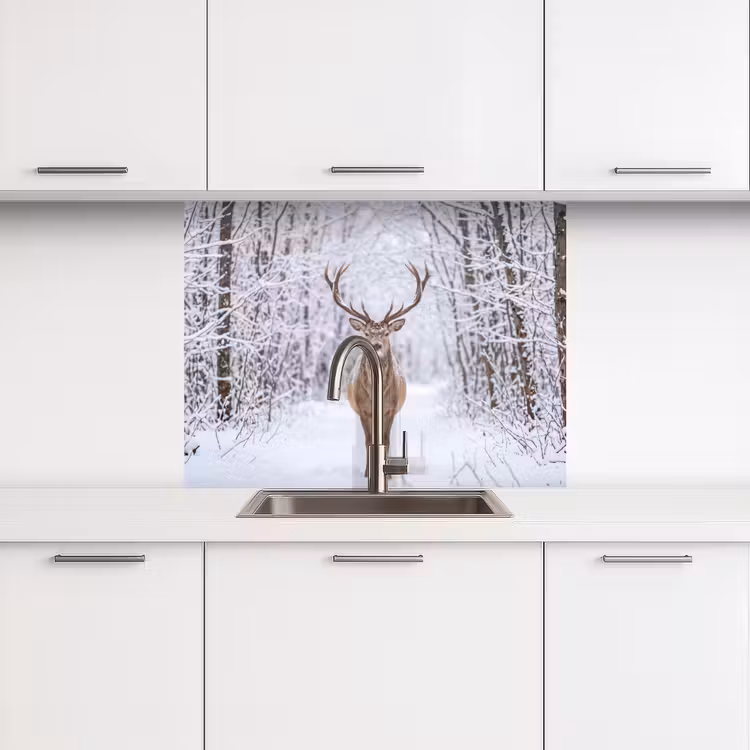 Revestimiento cocina - Ciervo - Invierno - Bosque - Naturaleza - Blanco — 3