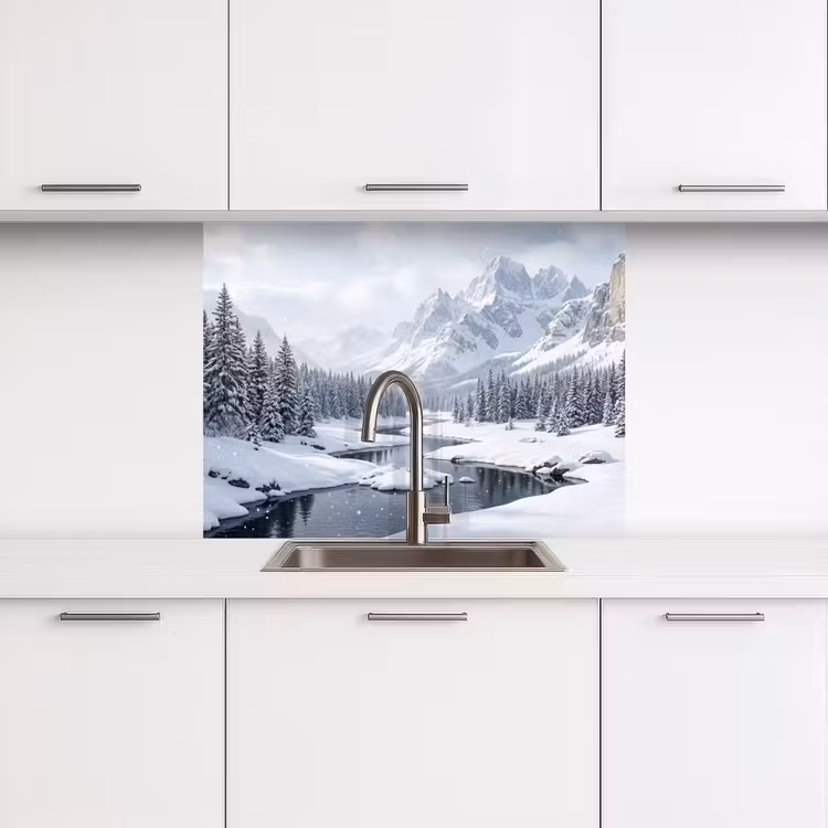 Revestimiento cocina - Paisaje nevado - Montañas - Río - Invierno — 3
