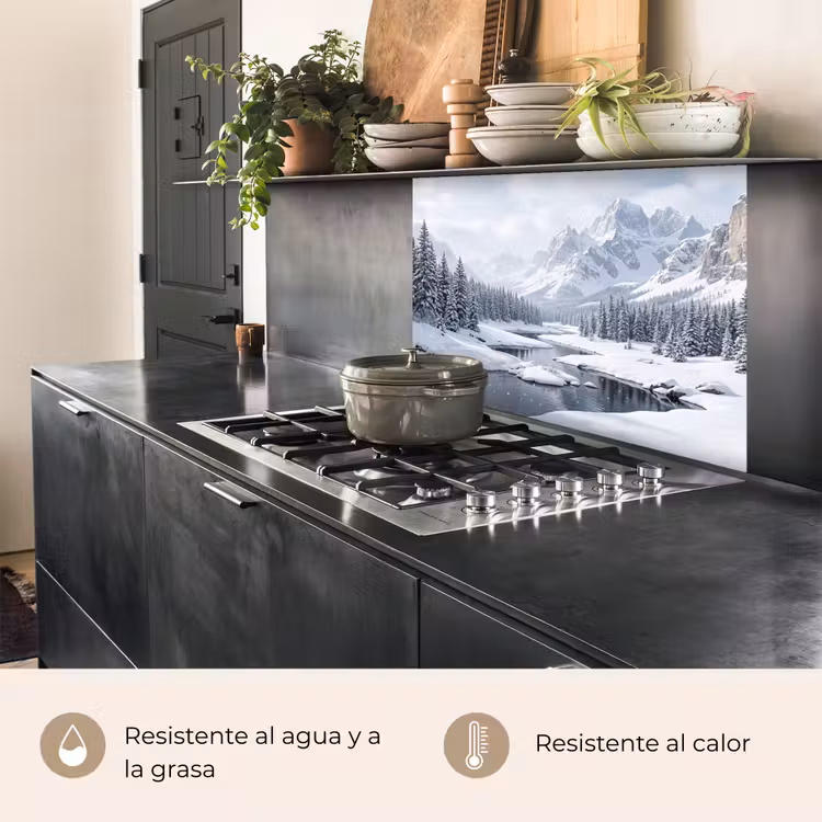 Revestimiento cocina - Paisaje nevado - Montañas - Río - Invierno — 4