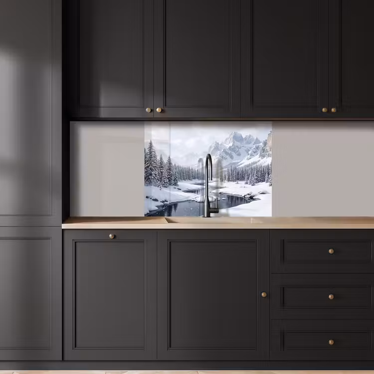 Revestimiento cocina - Paisaje nevado - Montañas - Río - Invierno — 5