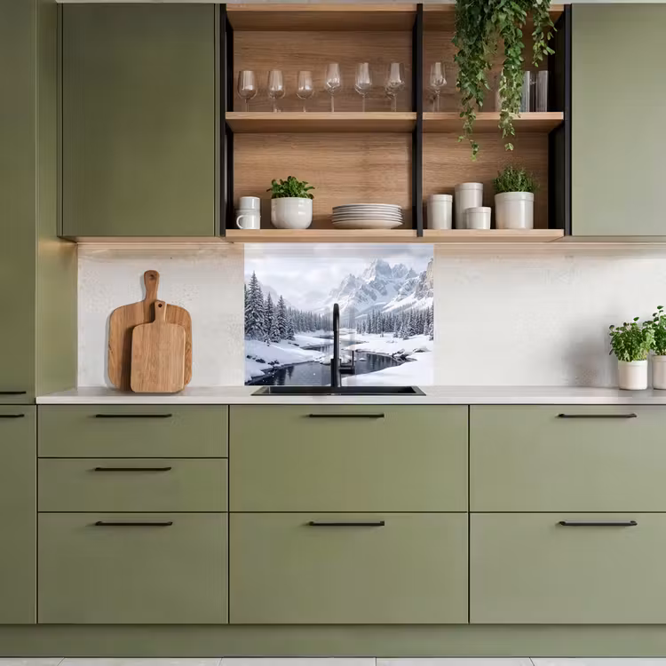 Revestimiento cocina - Paisaje nevado - Montañas - Río - Invierno — 7