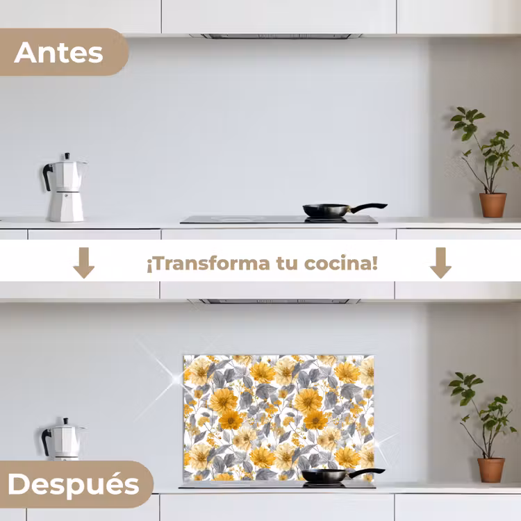 Salpicaderos de cocina - Flores - Botánico - Elegante - Amarillo ocre - Gris — 7