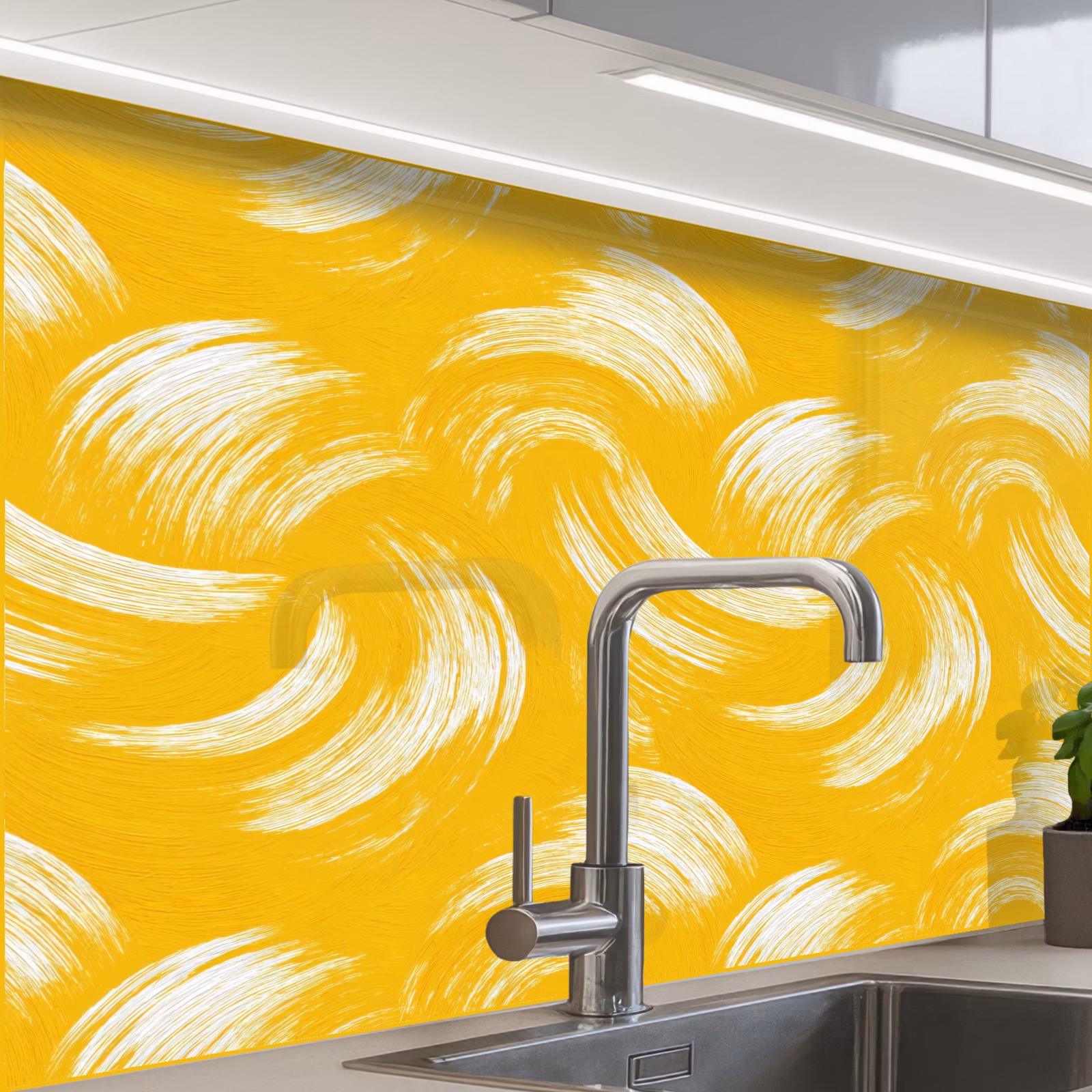 Revestimiento cocina - Pinceladas - Abstracto - Dinámico - Amarillo — 1