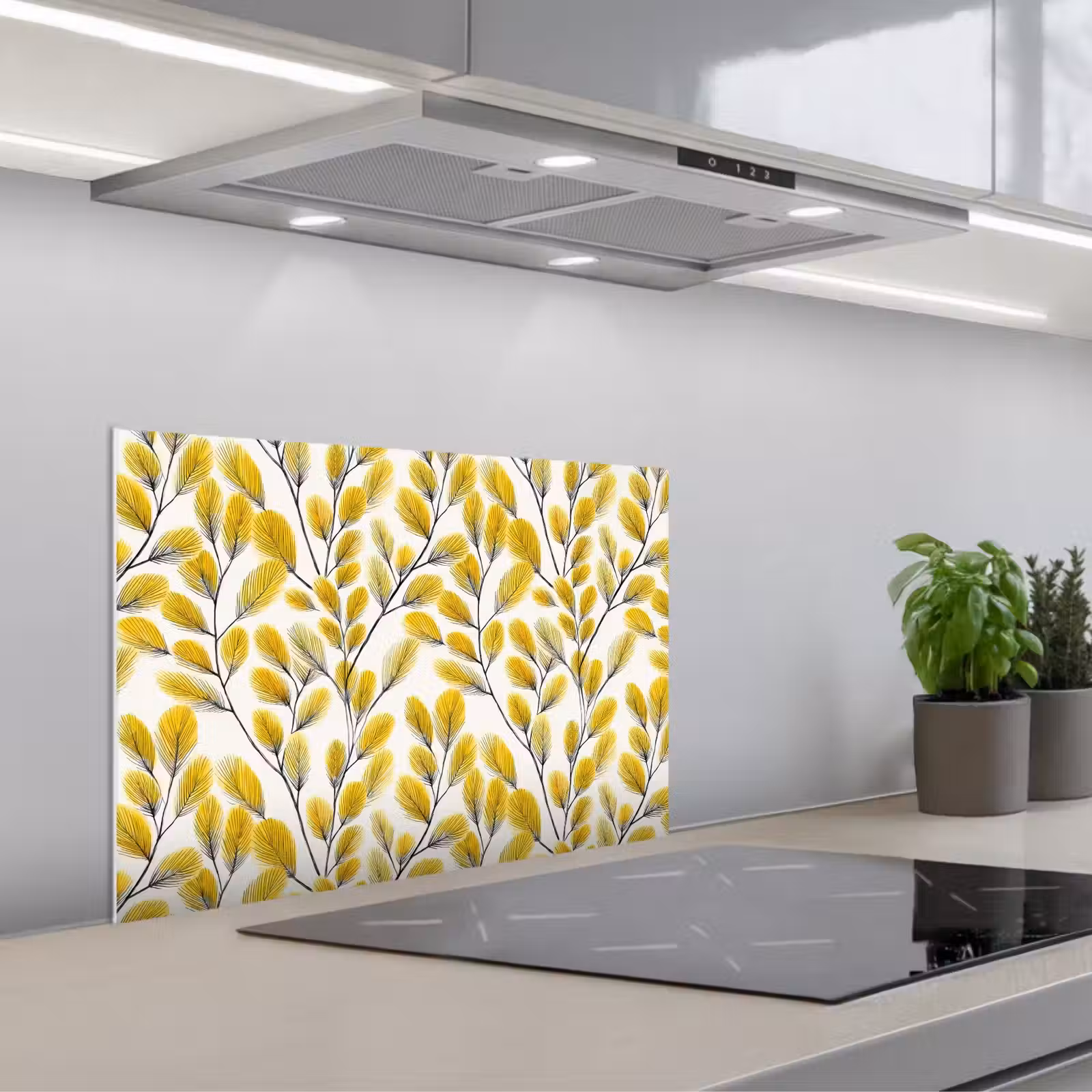 Salpicaderos de cocina - Hojas - Botánico - Elegante - Amarillo - Negro — 1