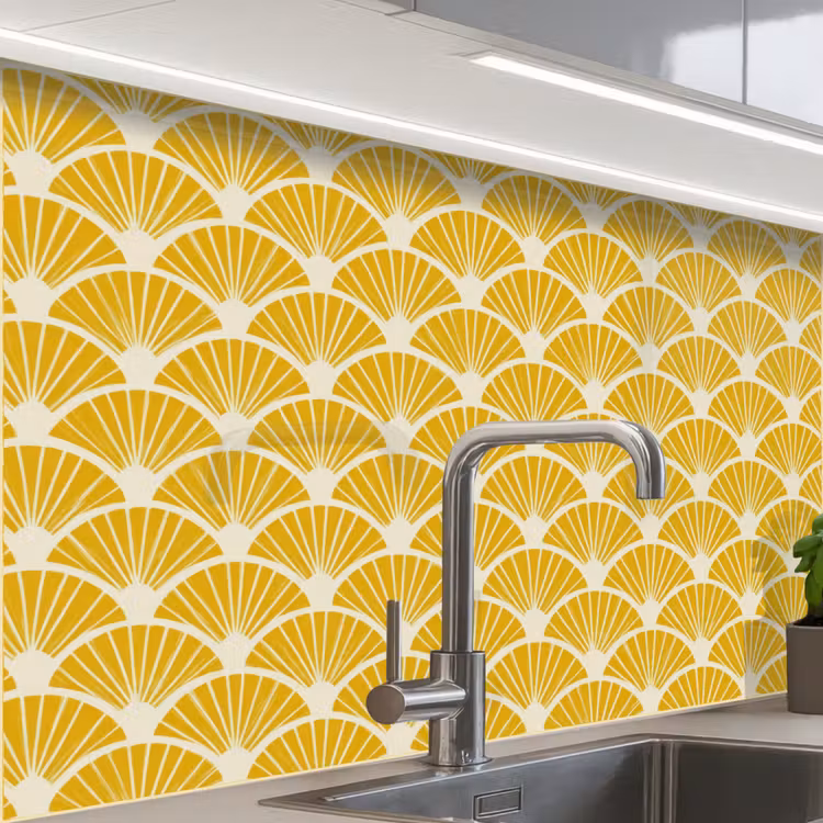 Revestimiento cocina - Abanicos - Art Déco - Retro - Amarillo ocre — 1