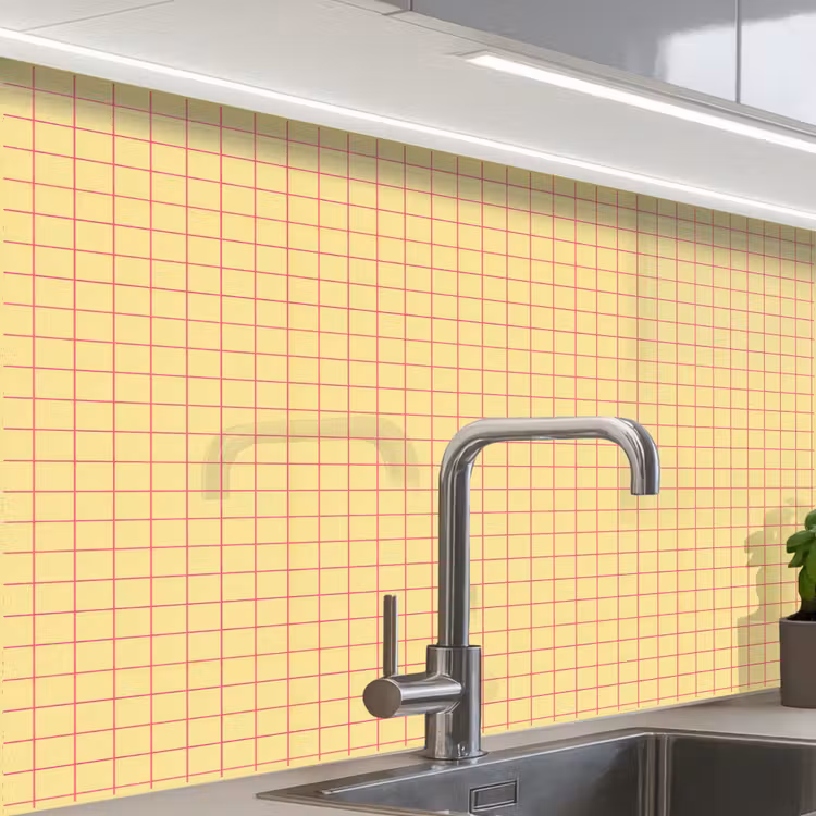 Revestimiento cocina - Cuadrados - Cuadrícula - Minimalista - Amarillo - Rosa — 1