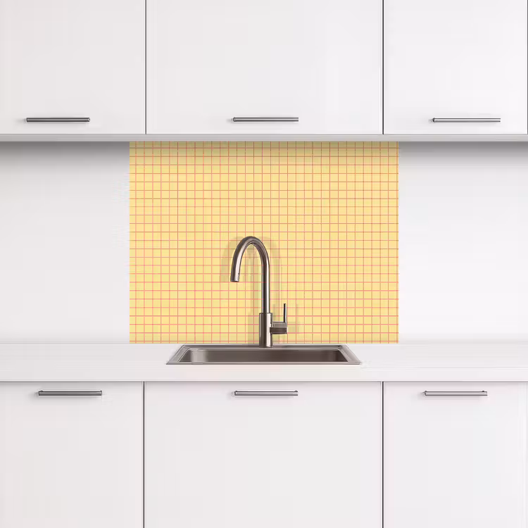 Revestimiento cocina - Cuadrados - Cuadrícula - Minimalista - Amarillo - Rosa — 3