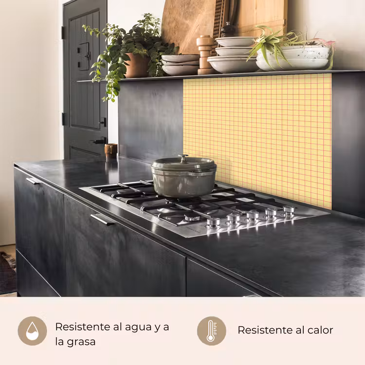 Revestimiento cocina - Cuadrados - Cuadrícula - Minimalista - Amarillo - Rosa — 4