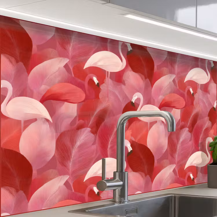 Revestimiento cocina - Flamenco - Botánico - Elegante - Rosa - Rojo — 1