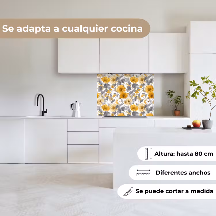 Revestimiento cocina - Flores - Botánico - Elegante - Amarillo ocre - Gris — 6