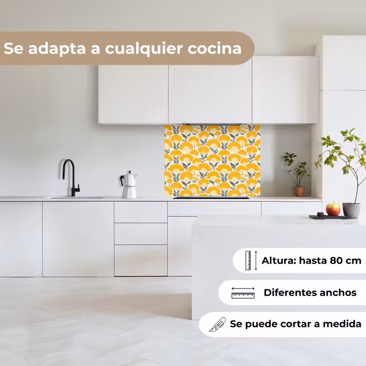 Revestimiento cocina - Flores - Retro - Botánico - Amarillo ocre - Gris — 6