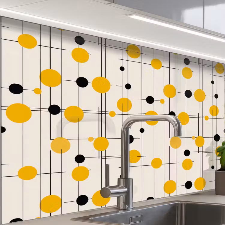 Revestimiento cocina - Geométrico - Retro - Líneas - Amarillo ocre - Negro — 1