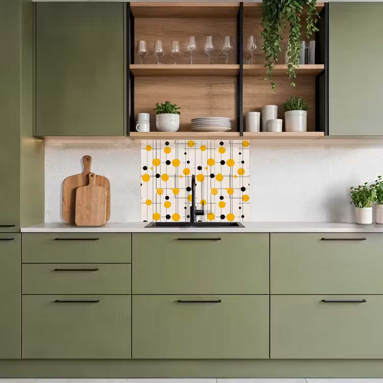 Revestimiento cocina - Geométrico - Retro - Líneas - Amarillo ocre - Negro — 7