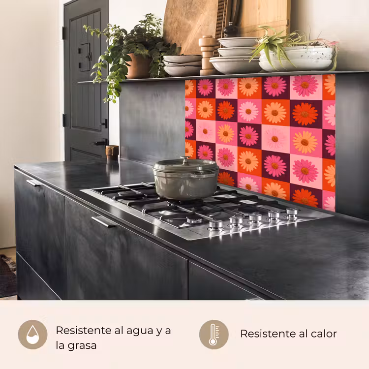 Revestimiento cocina - Margaritas - Tablero de ajedrez - Retro - Rosa - Naranja — 4