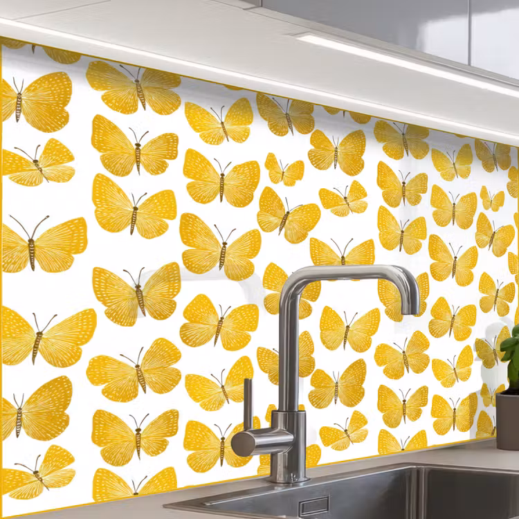 Revestimiento cocina - Mariposas - Botánica - Ilustración - Amarillo - Blanco — 1