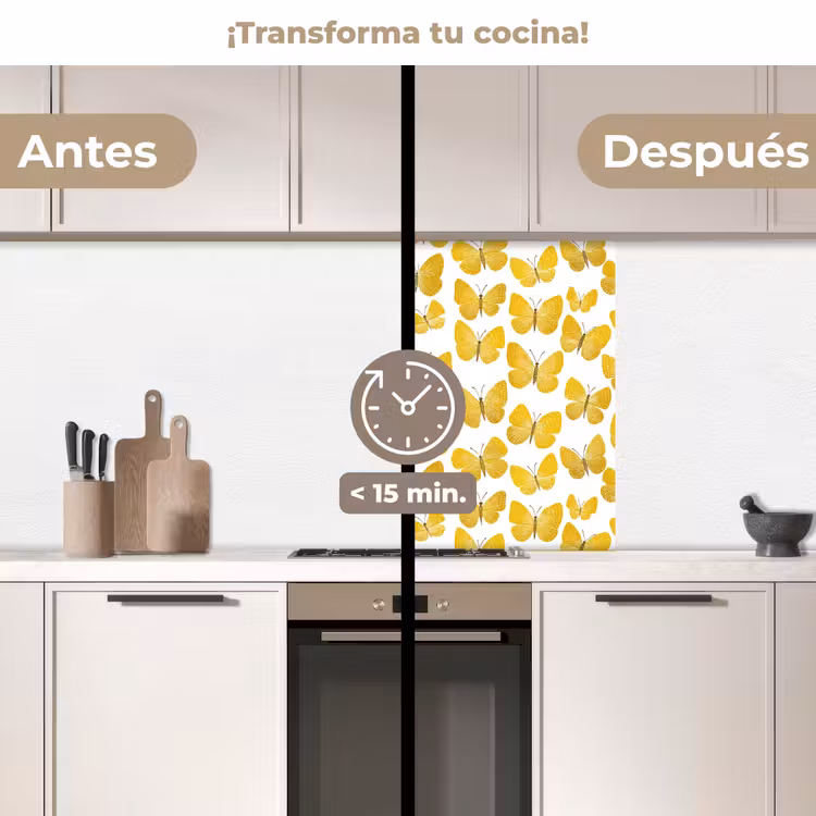 Revestimiento cocina - Mariposas - Botánica - Ilustración - Amarillo - Blanco — 2
