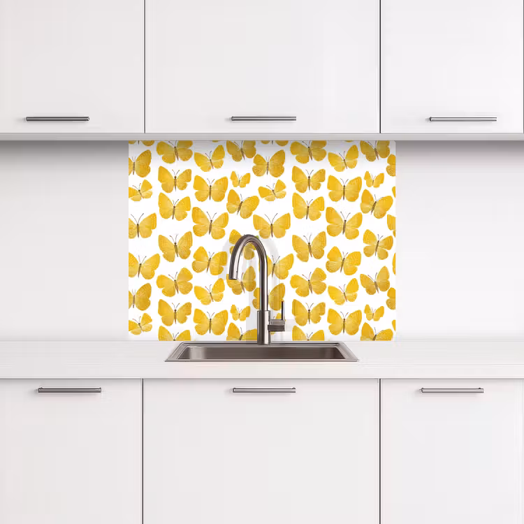 Revestimiento cocina - Mariposas - Botánica - Ilustración - Amarillo - Blanco — 3