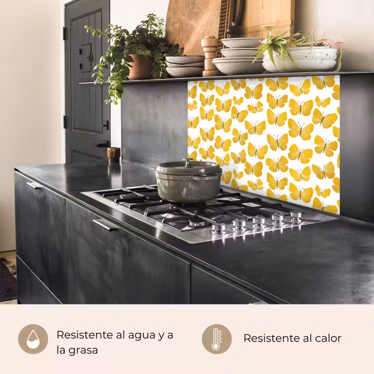 Revestimiento cocina - Mariposas - Botánica - Ilustración - Amarillo - Blanco — 4