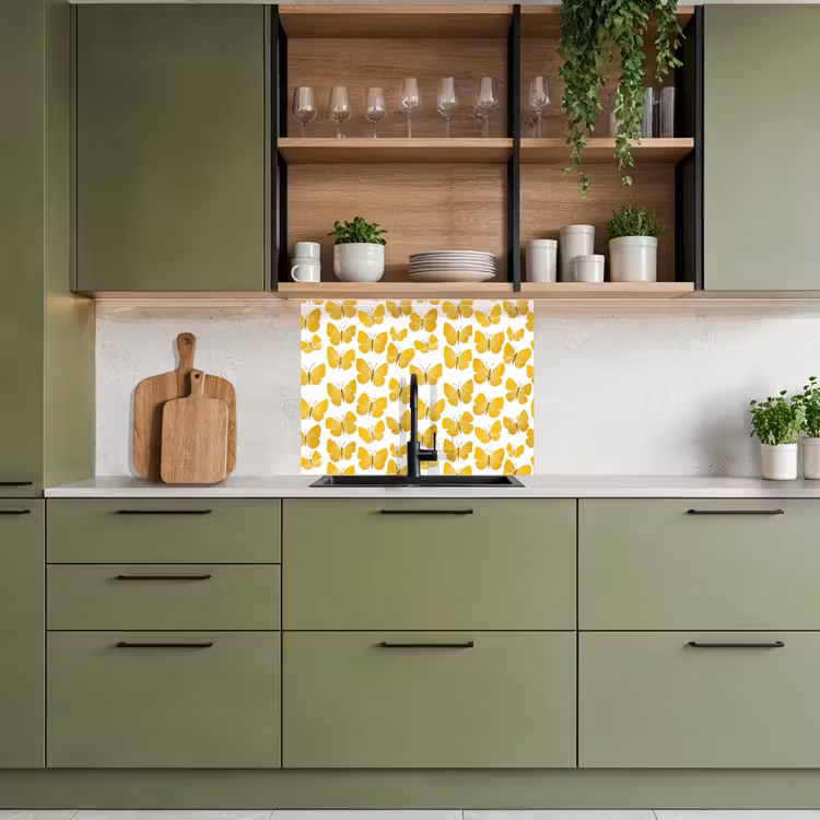 Revestimiento cocina - Mariposas - Botánica - Ilustración - Amarillo - Blanco — 7