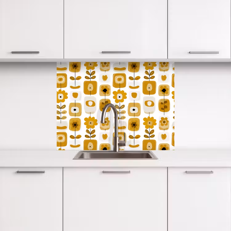 Revestimiento cocina - Retro - Abstracto - Flores - Amarillo ocre — 3