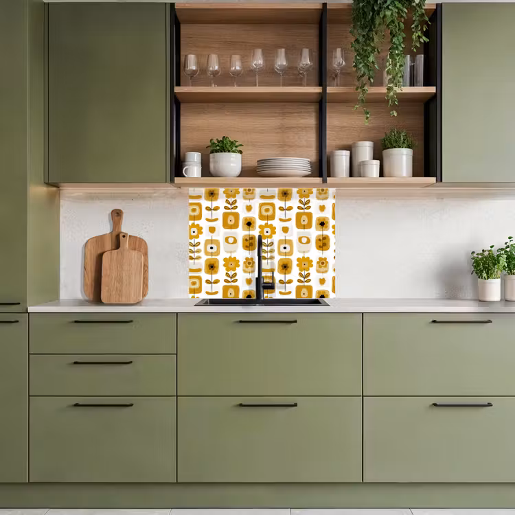 Revestimiento cocina - Retro - Abstracto - Flores - Amarillo ocre — 7