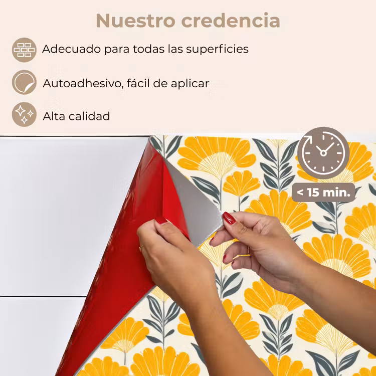 Salpicaderos de cocina - Flores - Retro - Botánico - Amarillo ocre - Gris — 4