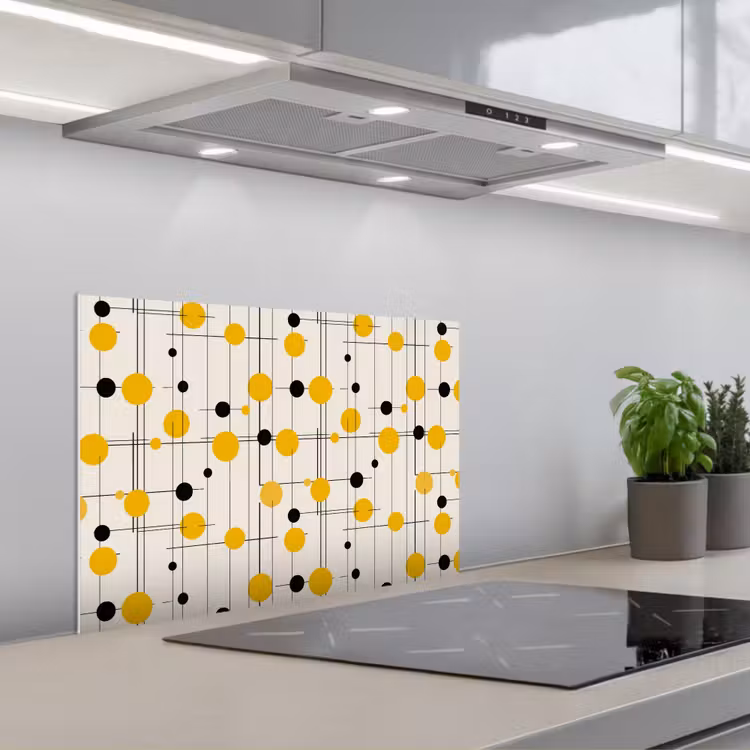 Salpicaderos de cocina - Geométrico - Retro - Líneas - Amarillo ocre - Negro — 1