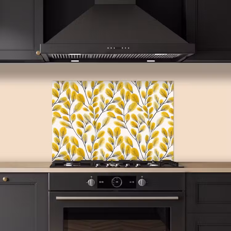 Salpicaderos de cocina - Hojas - Botánico - Elegante - Amarillo - Negro — 5
