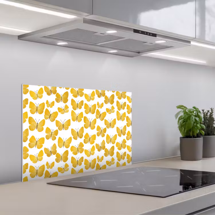 Salpicaderos de cocina - Mariposas - Botánica - Ilustración - Amarillo - Blanco — 1