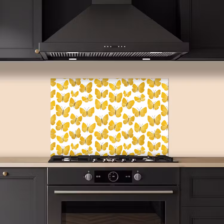 Salpicaderos de cocina - Mariposas - Botánica - Ilustración - Amarillo - Blanco — 5