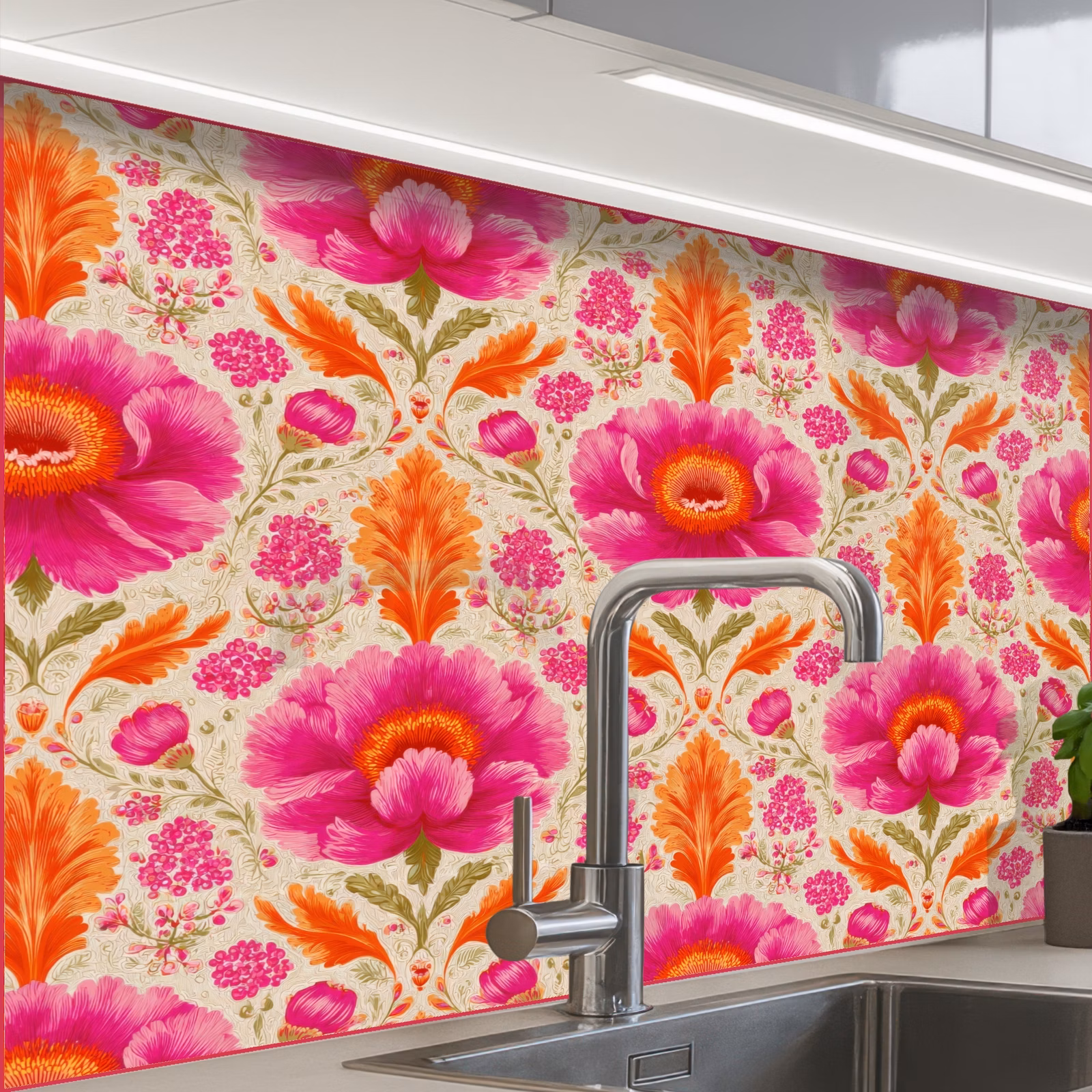 Revestimiento cocina - Flores - Barroco - Rosa - Naranja — 1