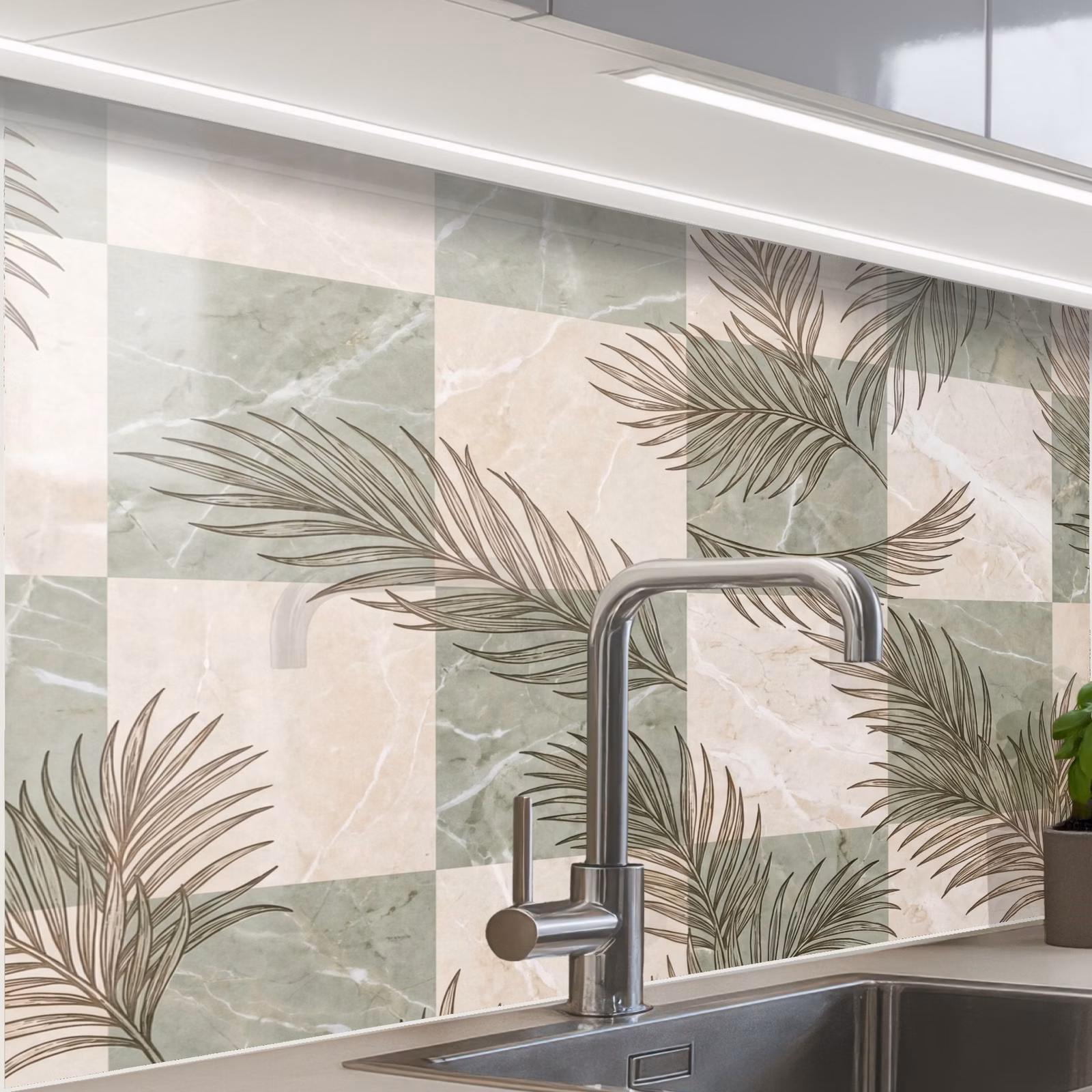 Revestimiento cocina - Plantas - Hojas - Mármol - Moderno - Verde — 1